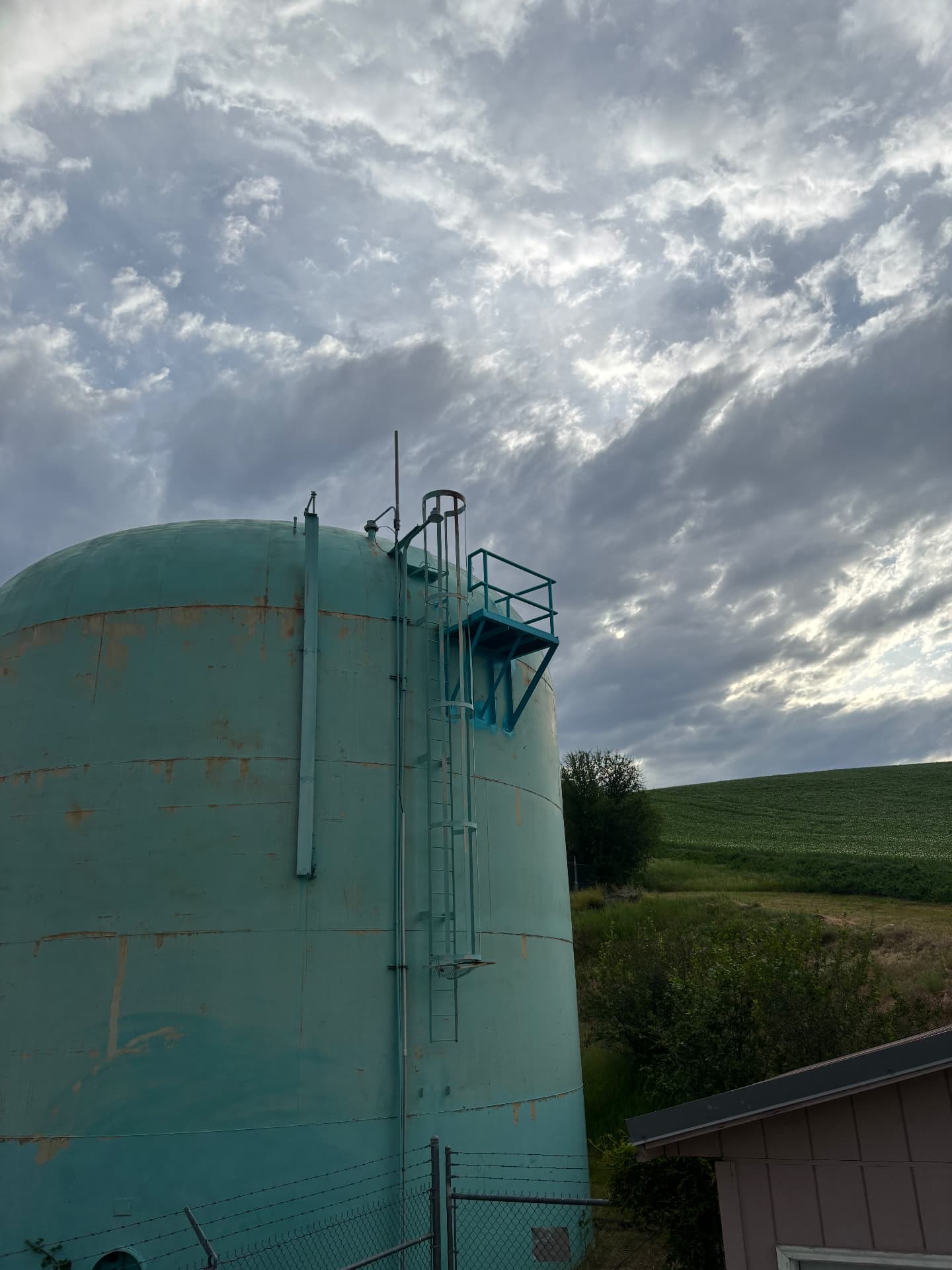Water storage tank ladder and platform built by Kobar Welding on site