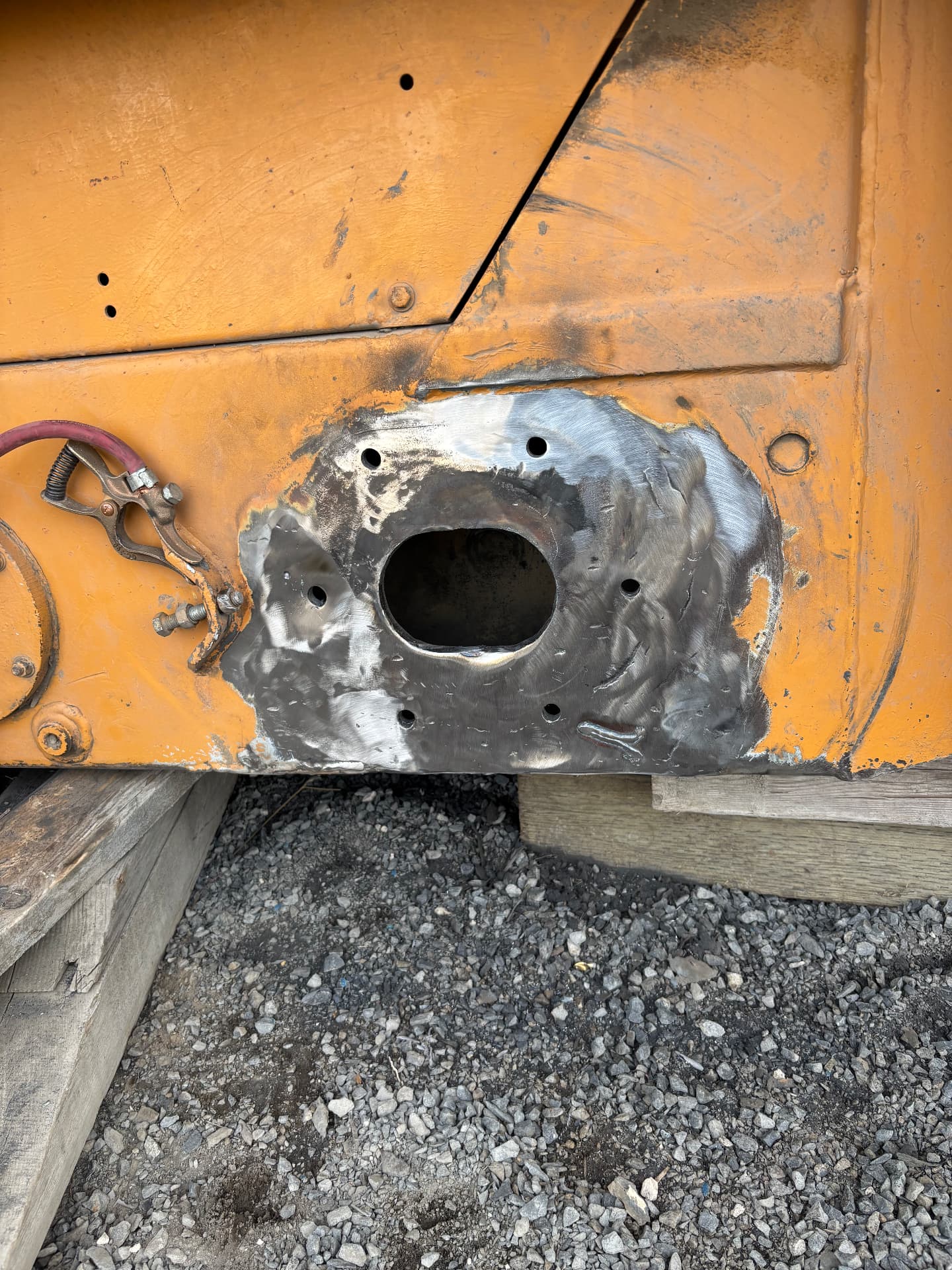 Welded plate repair completed on the heavy equipment mounting area